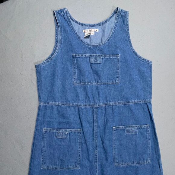 Vintage AMI Denim Jean Maxi‎ Dress Sleeveless Pockets Casualcore Grunge - Picture 2 of 8